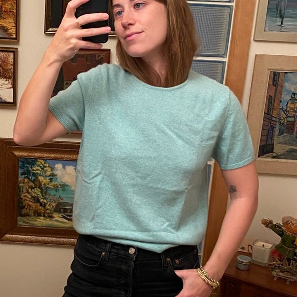 Lands End Short Sleeved 100% Cashmere - Picture 1 of 7